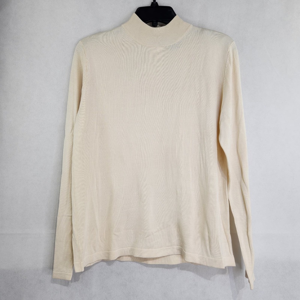 Harlan Silk Thin Sweater Knit Mock Neck Cream Top Shirt Size L